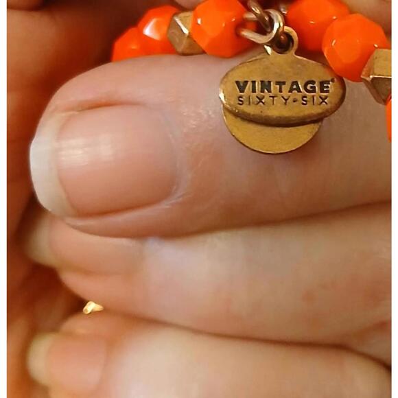 Alex and Ani Vintage 66 Beaded Orange and Gold Wrap Bracelet - Picture 3 of 7